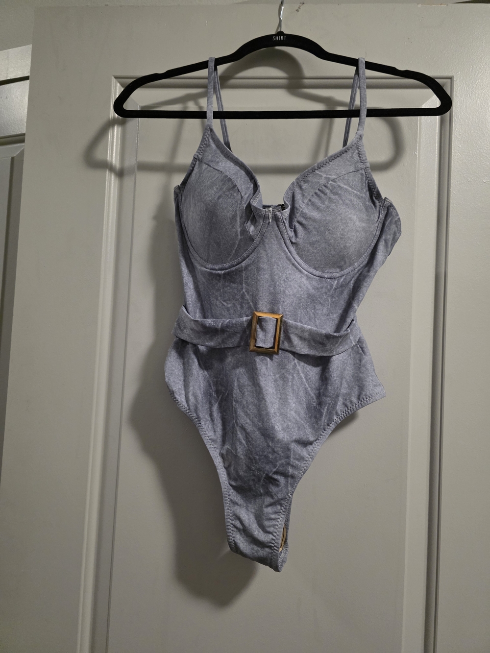 Women’s Light Gray One-Piece Swimsuit with Belt